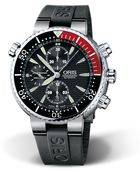 Divers Titan Chronograph, 47.00 mm, Black, Rubber Strap, Stainless steel screw-in security crown, screw-in pushers and Helium valve, Multi-piece titanium case, minutes scale top ring