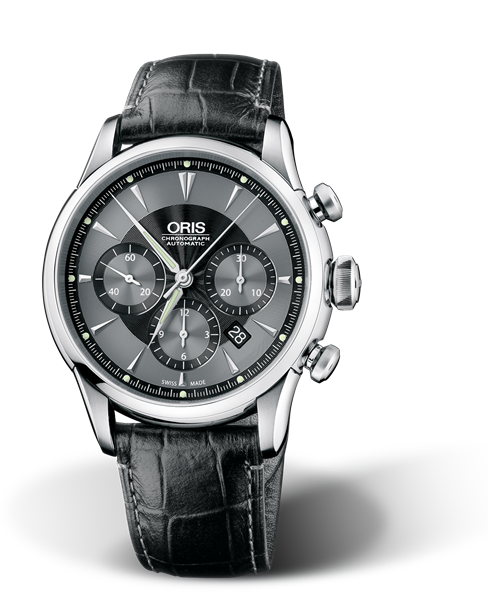Artelier Chronograph, 43.50mm, Black, Leather Strap, Stainless steel crown and pushers, Multi-piece stainless steel case