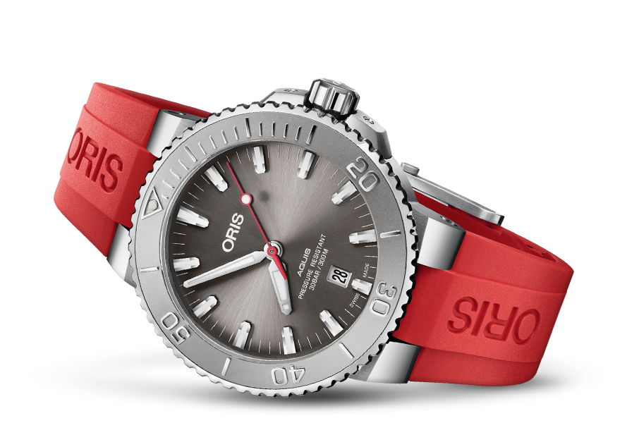 Aquis Date Relief, Grey, Rubber Strap