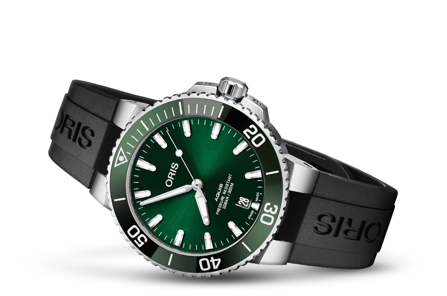 Aquis Date, Green, Rubber Strap