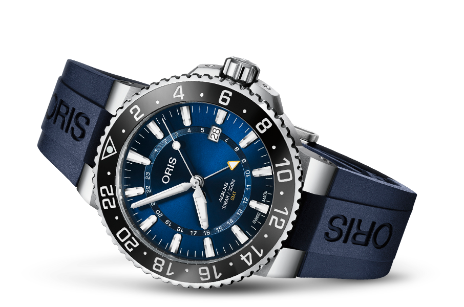 Aquis GMT Date, Blue, Rubber Strap
