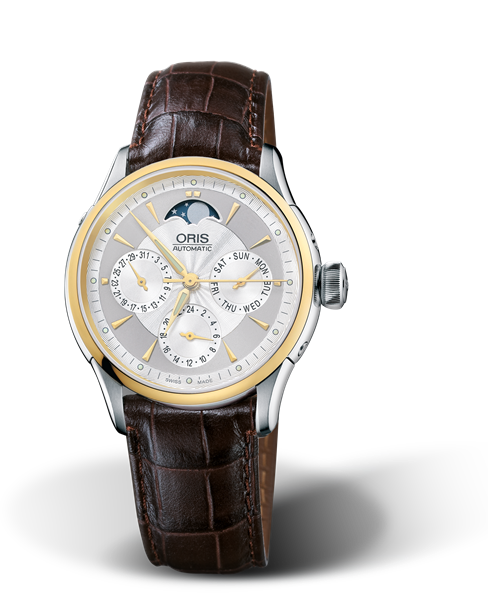 Artelier Complication 2007, 35mm, Grey, Leather Strap, Stainless steel crown, Multi-piece stainless steel case, yellow gold PVD plated top ring