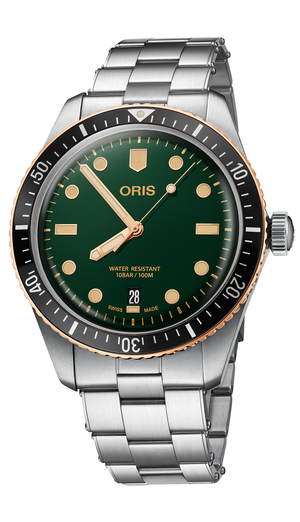 Divers Sixty-Five, 40.00 mm, Green, Stainless steel Strap, Stainless steel screw-in security crown, Multi-piece stainless steel/bronze case, minutes scale top ring