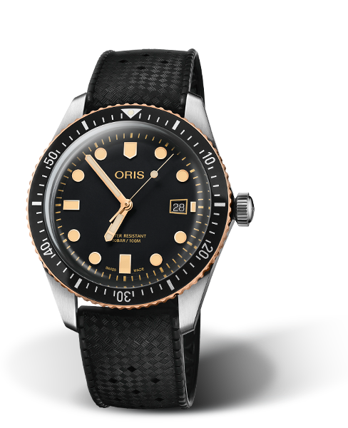 Divers Sixty-Five, 42.00 mm, Black, Rubber Strap, Stainless steel screw-in security crown, Multi-piece stainless steel/bronze case, minutes scale top ring