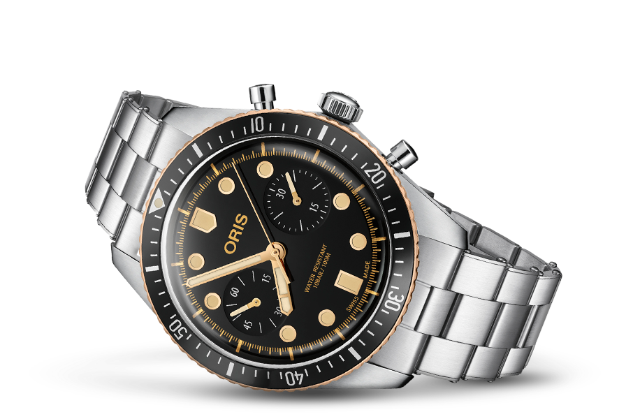Divers Sixty-Five Chronograph, Black, Stainless steel Strap