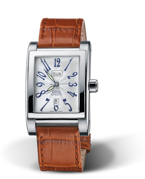 Rectangular Day Date, 30.00 x 44mm, Grey, Leather Strap, Stainless steel crown, Multi-piece stainless steel case