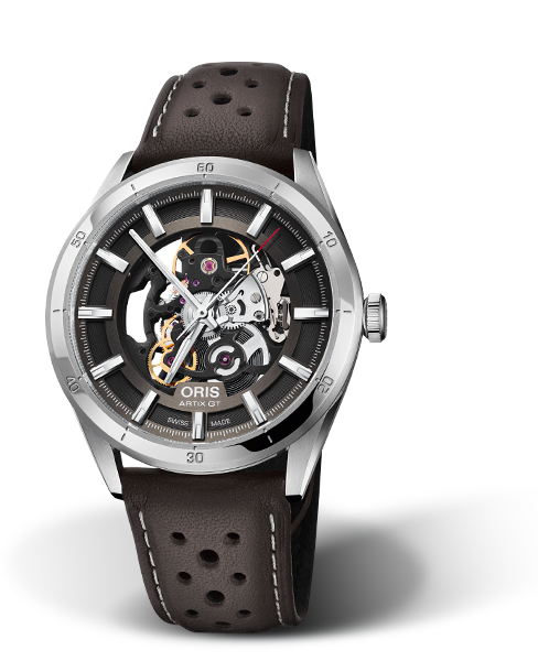 Artix GT Skeleton, 42mm, Grey, Leather Strap, Stainless steel screw-in security crown, Multi-piece stainless steel case