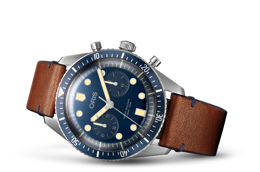 Divers Sixty-Five Chronograph Bucherer Blue Editions, Blue, Leather Strap