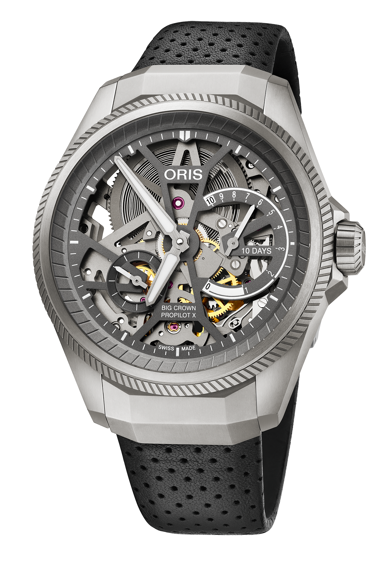 ProPilot X Calibre 115, 44.00 mm, Grey, Leather Strap, Titanium screw-in security crown, Multi-piece titanium case