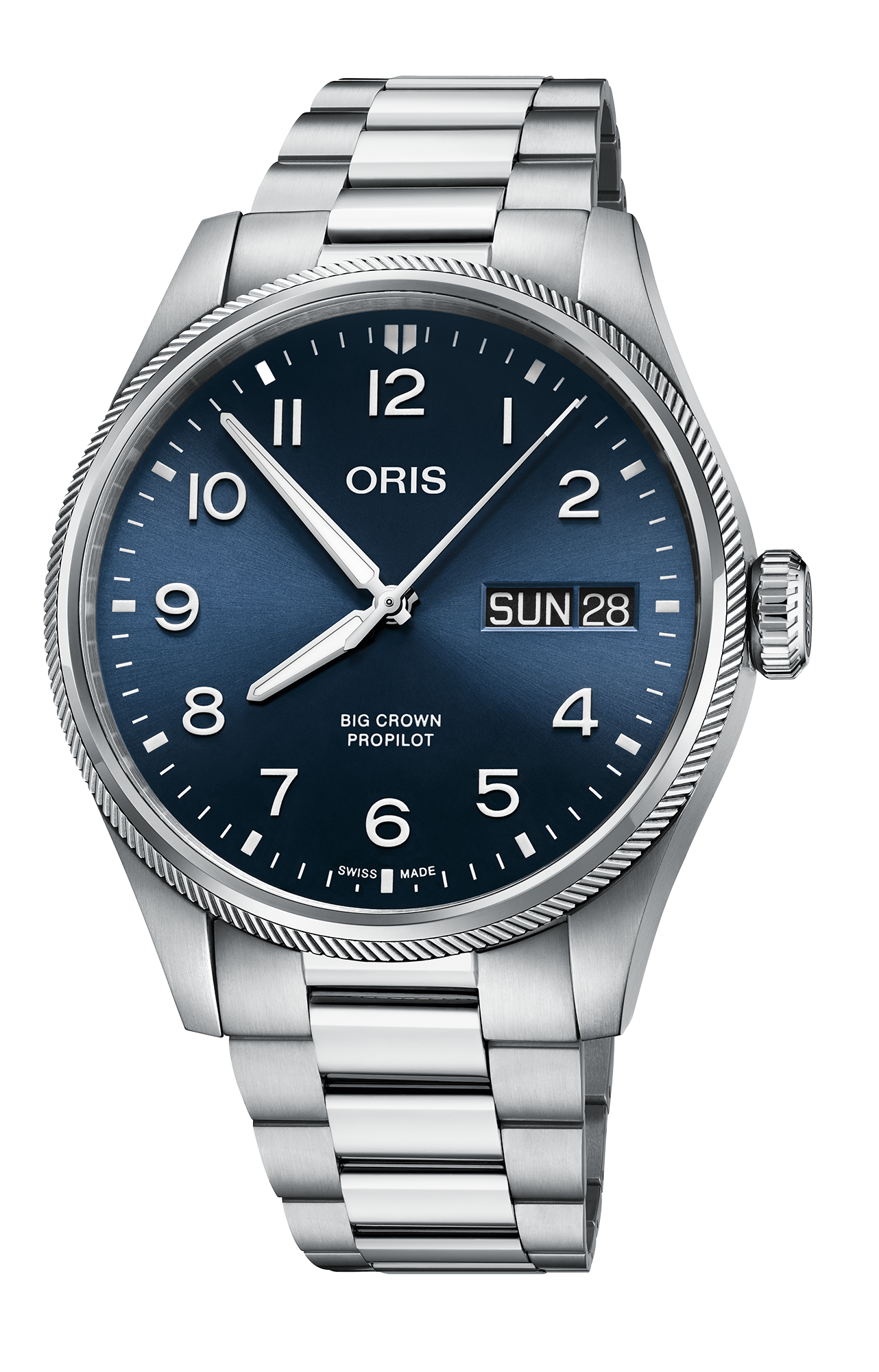 Big Crown ProPilot Big Day Date, 44mm, Blue, Stainless steel Strap, Stainless steel screw-in security crown, Multi-piece stainless steel case