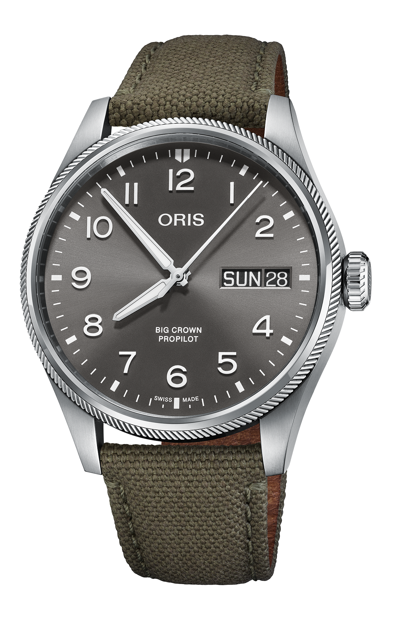 Big Crown ProPilot Big Day Date, 44mm, Grey, Textile Strap, Stainless steel screw-in security crown, Multi-piece stainless steel case