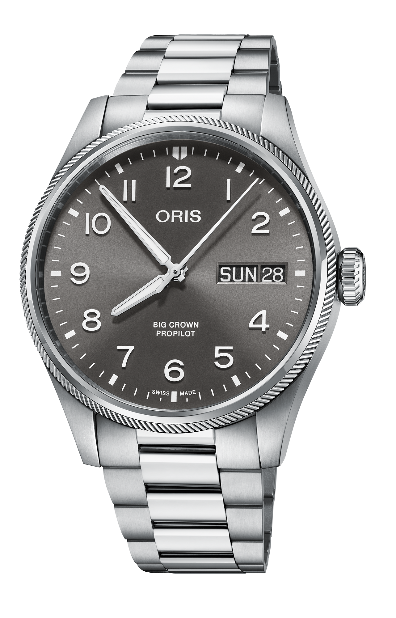 Big Crown ProPilot Big Day Date, 44mm, Grey, Stainless steel Strap, Stainless steel screw-in security crown, Multi-piece stainless steel case