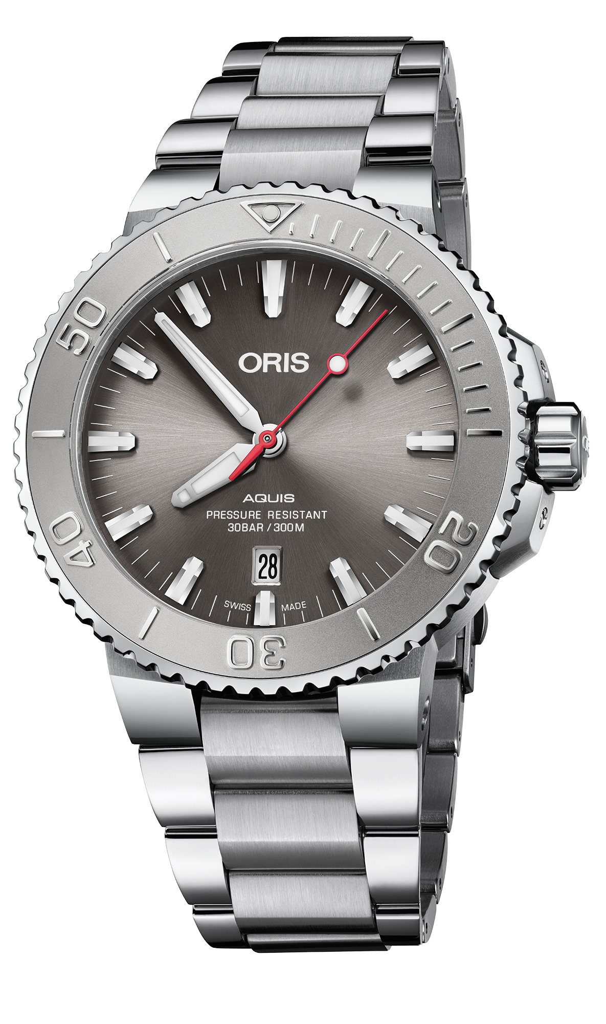 Aquis Date Relief, 43.50 mm, Grey, Stainless steel Strap, Stainless steel screw-in security crown, Multi-piece stainless steel case, minutes scale top ring