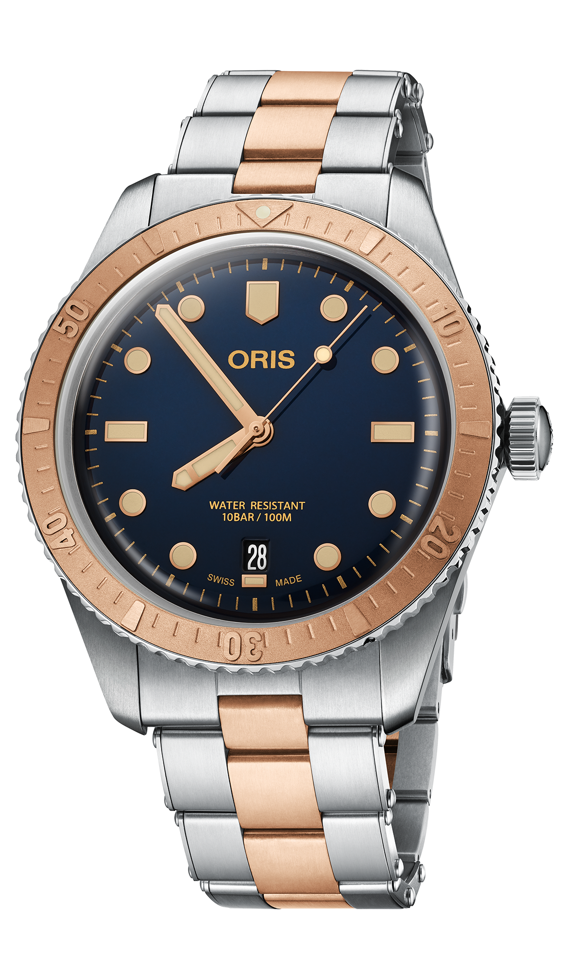 Divers Sixty-Five, 40.00 mm, Blue, Stainless steel Strap, Stainless steel screw-in security crown, Multi-piece stainless steel/bronze case, minutes scale top ring