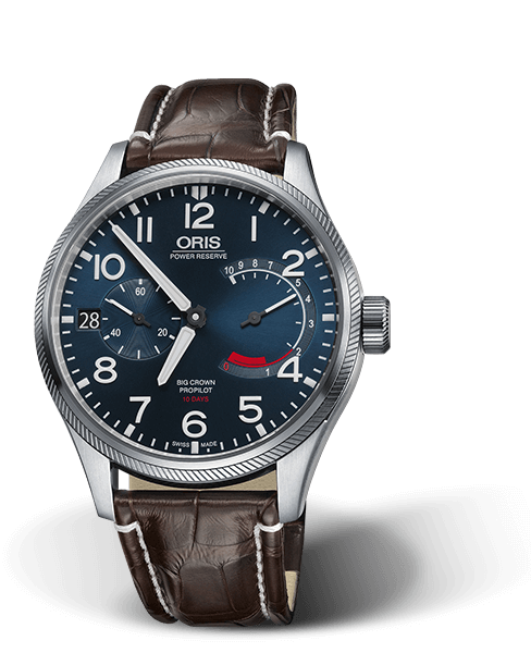 Big Crown ProPilot Calibre 111, 44mm, Blue, Leather Strap, Stainless steel screw-in security crown, Multi-piece stainless steel case