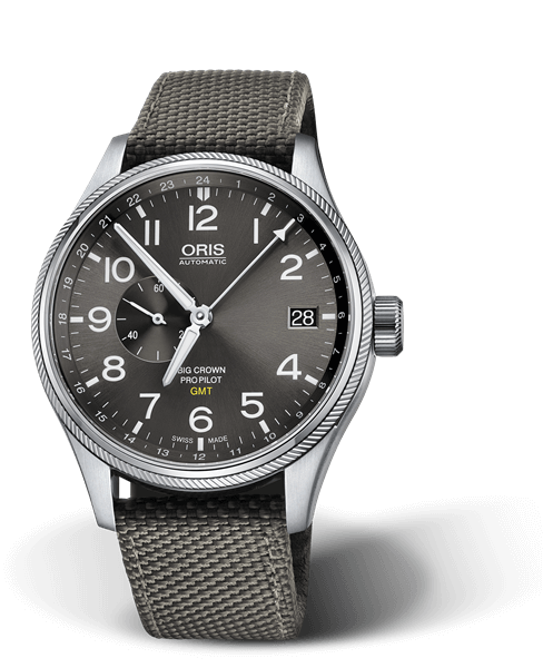 Big Crown ProPilot GMT, Small Second, 45mm, Grey, Textile Strap, Stainless steel screw-in security crown, Multi-piece stainless steel case