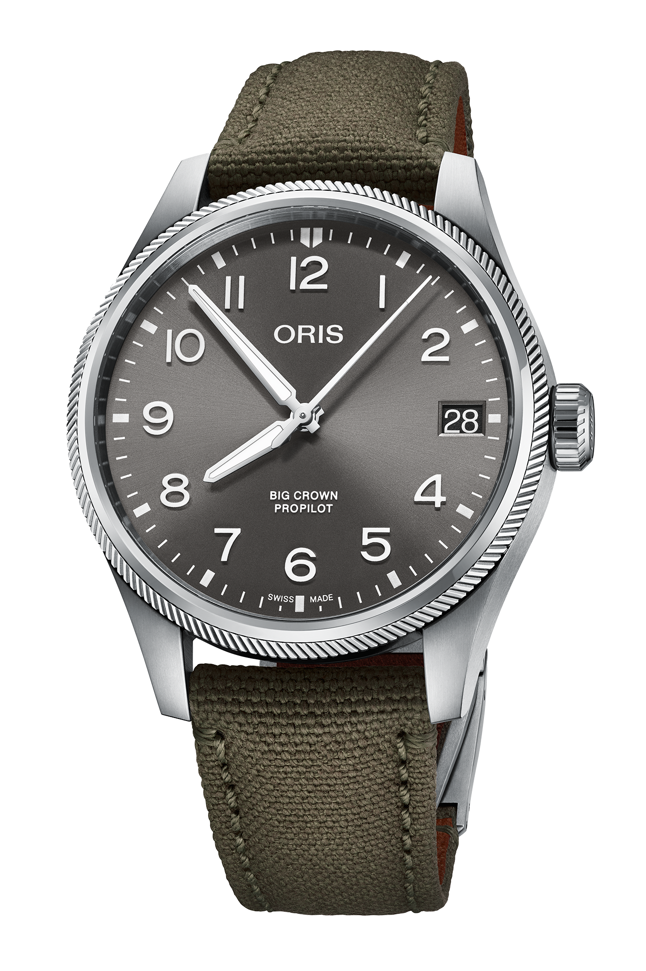 Big Crown ProPilot Big Date, 41.00 mm, Grey, Textile Strap, Stainless steel screw-in security crown, Multi-piece stainless steel case