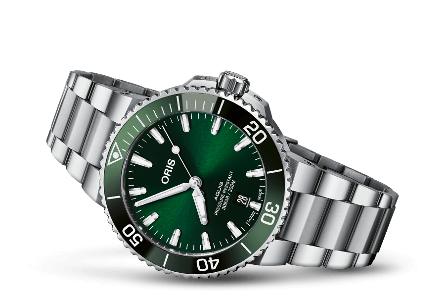 Aquis Date, Green, Stainless steel Strap