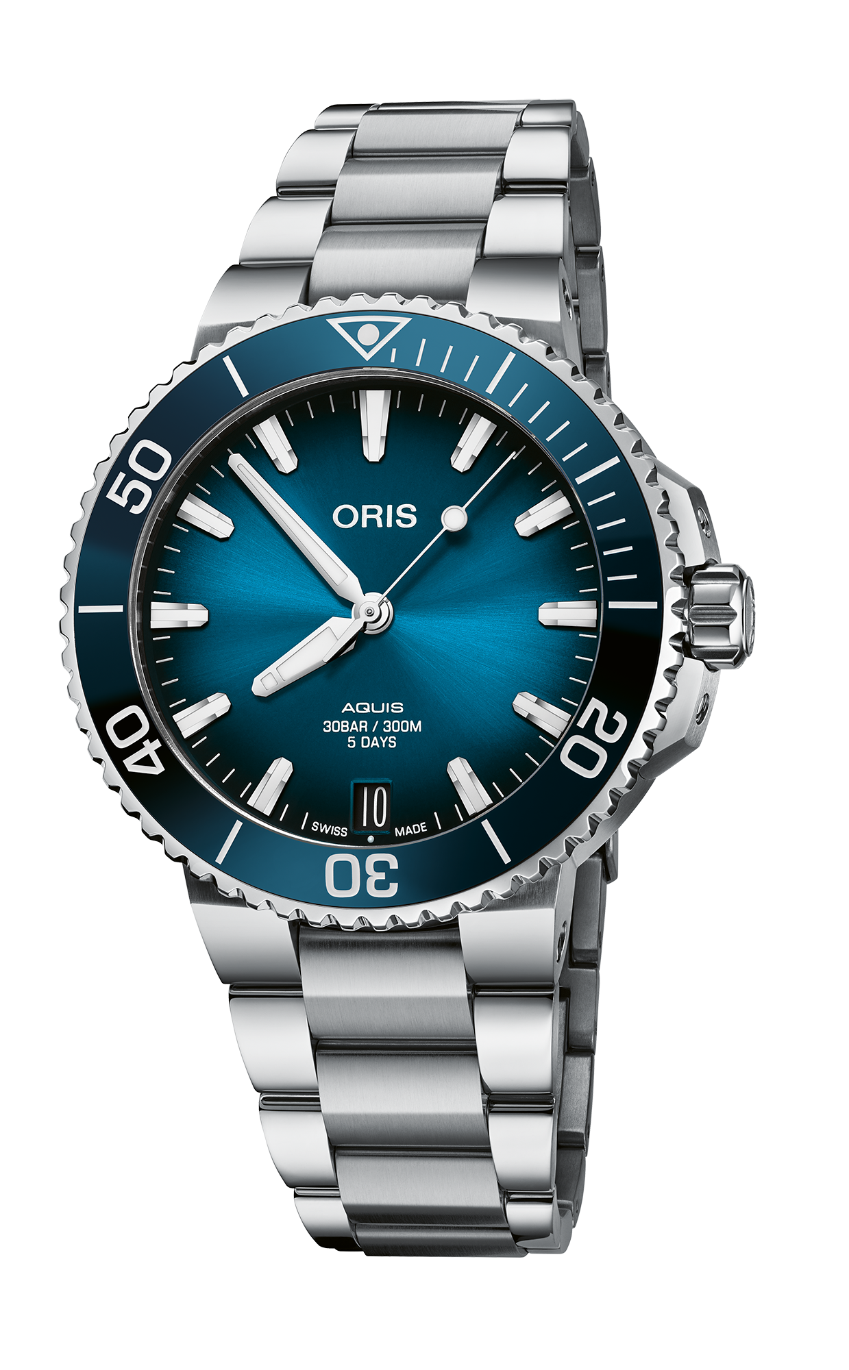 Aquis Date Calibre 400, 41.50 mm, Blue, Stainless steel Strap, Stainless steel screw-in security crown, Multi-piece stainless steel case, ceramic minutes scale top ring