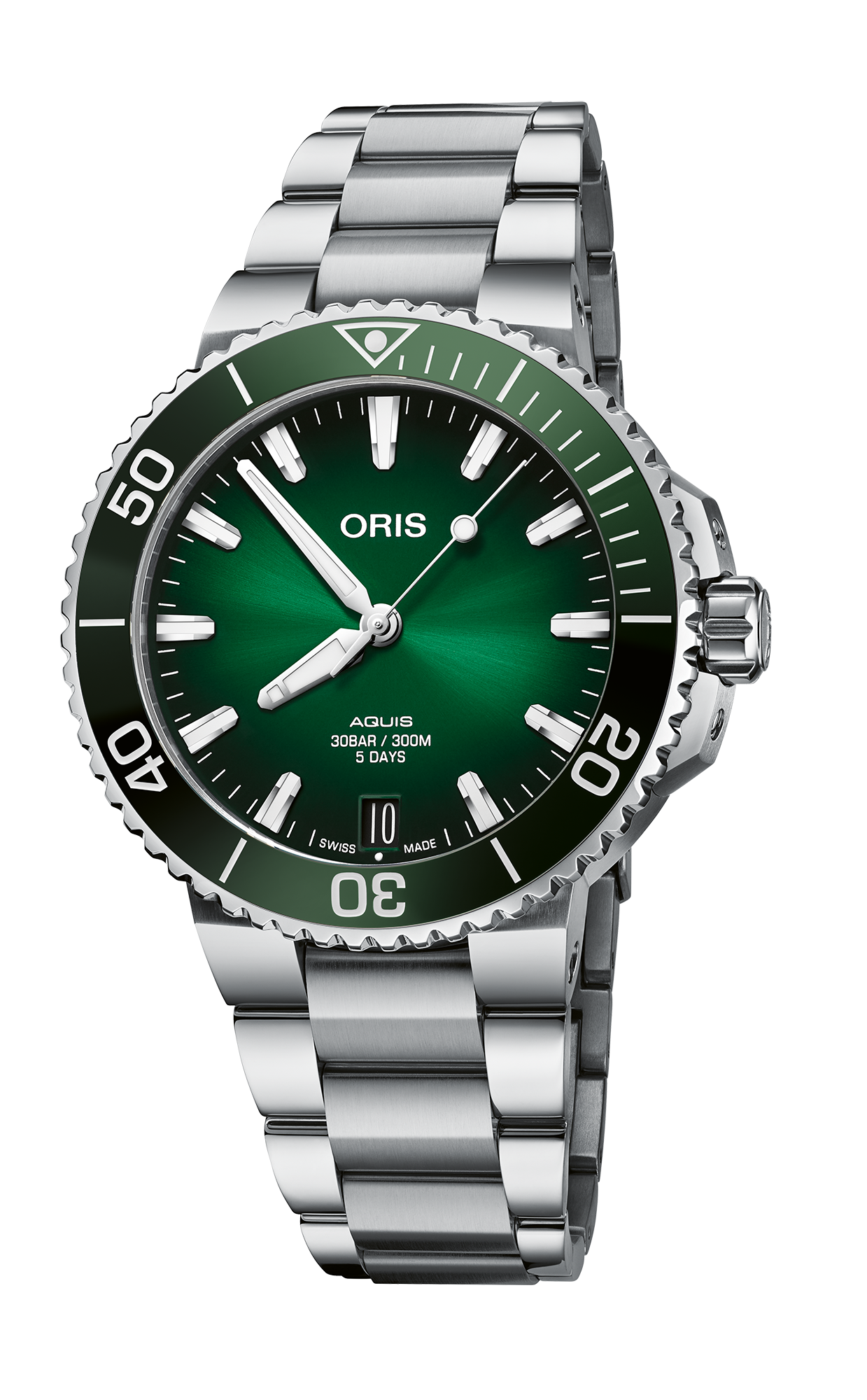 Aquis Date Calibre 400, 41.50 mm, Green, Stainless steel Strap, Stainless steel screw-in security crown, Multi-piece stainless steel case, ceramic minutes scale top ring