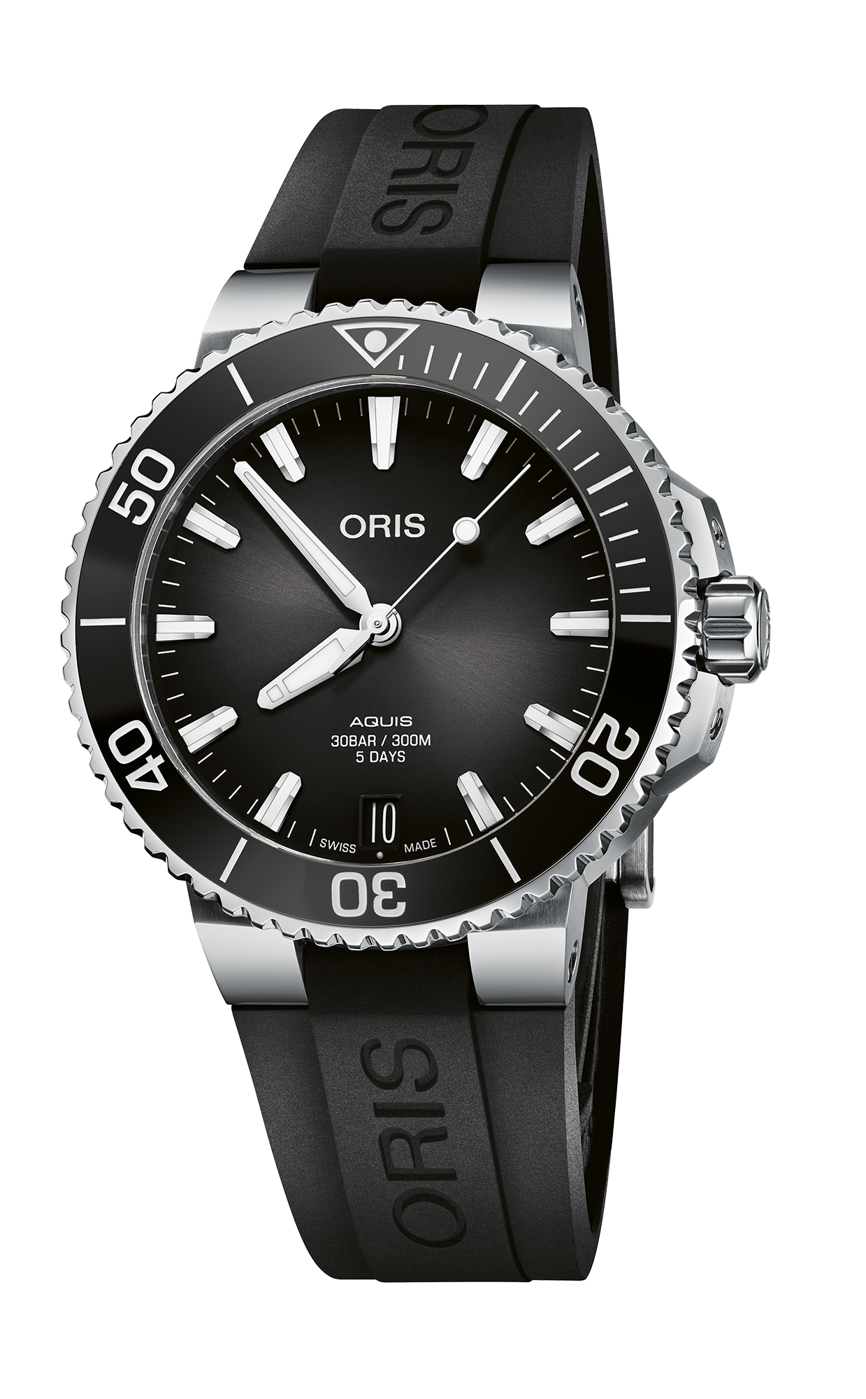 Aquis Date Calibre 400, 41.50 mm, Grey, Rubber Strap, Stainless steel screw-in security crown, Multi-piece stainless steel case, ceramic minutes scale top ring