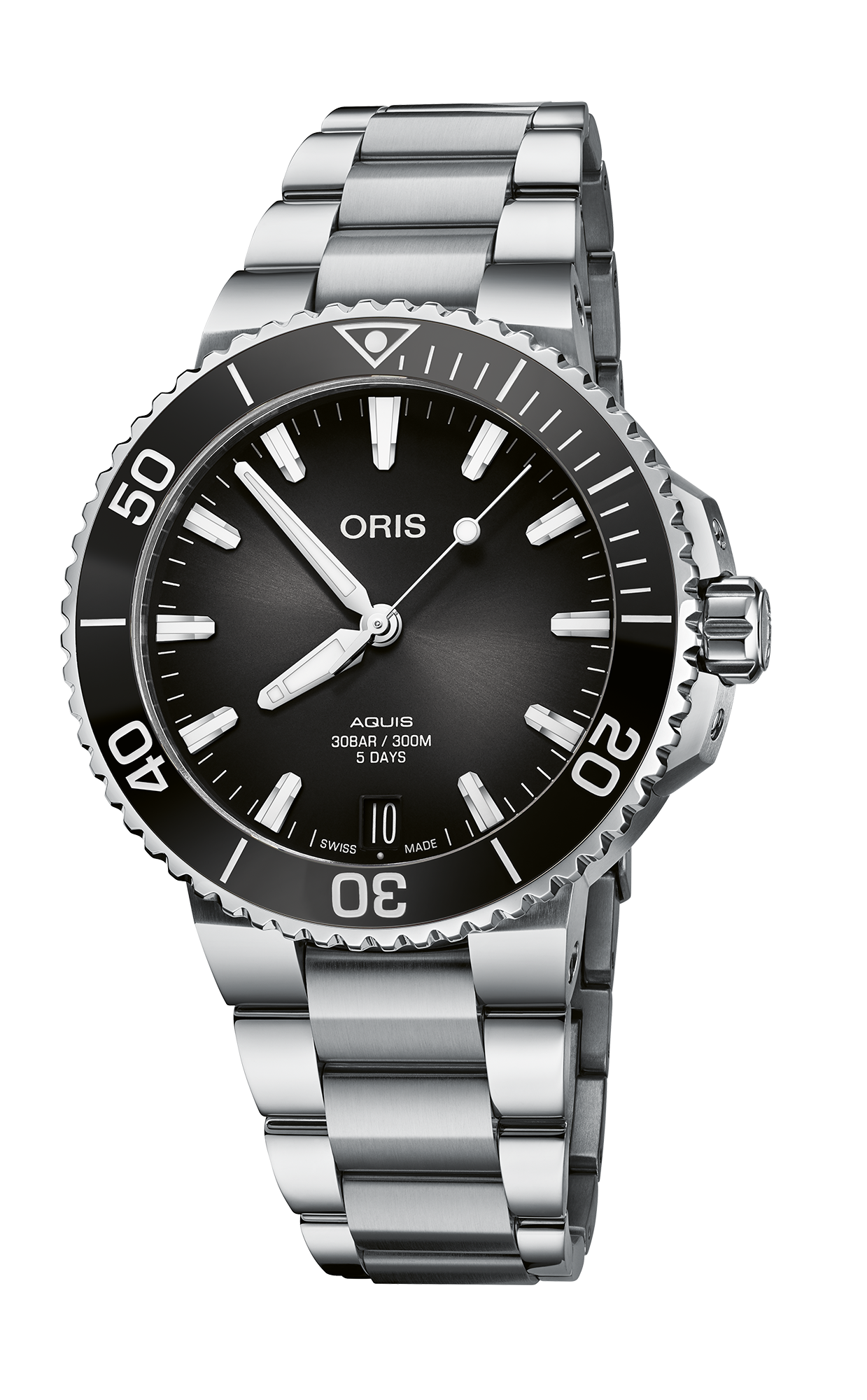 Aquis Date Calibre 400, 41.50 mm, Grey, Stainless steel Strap, Stainless steel screw-in security crown, Multi-piece stainless steel case, ceramic minutes scale top ring