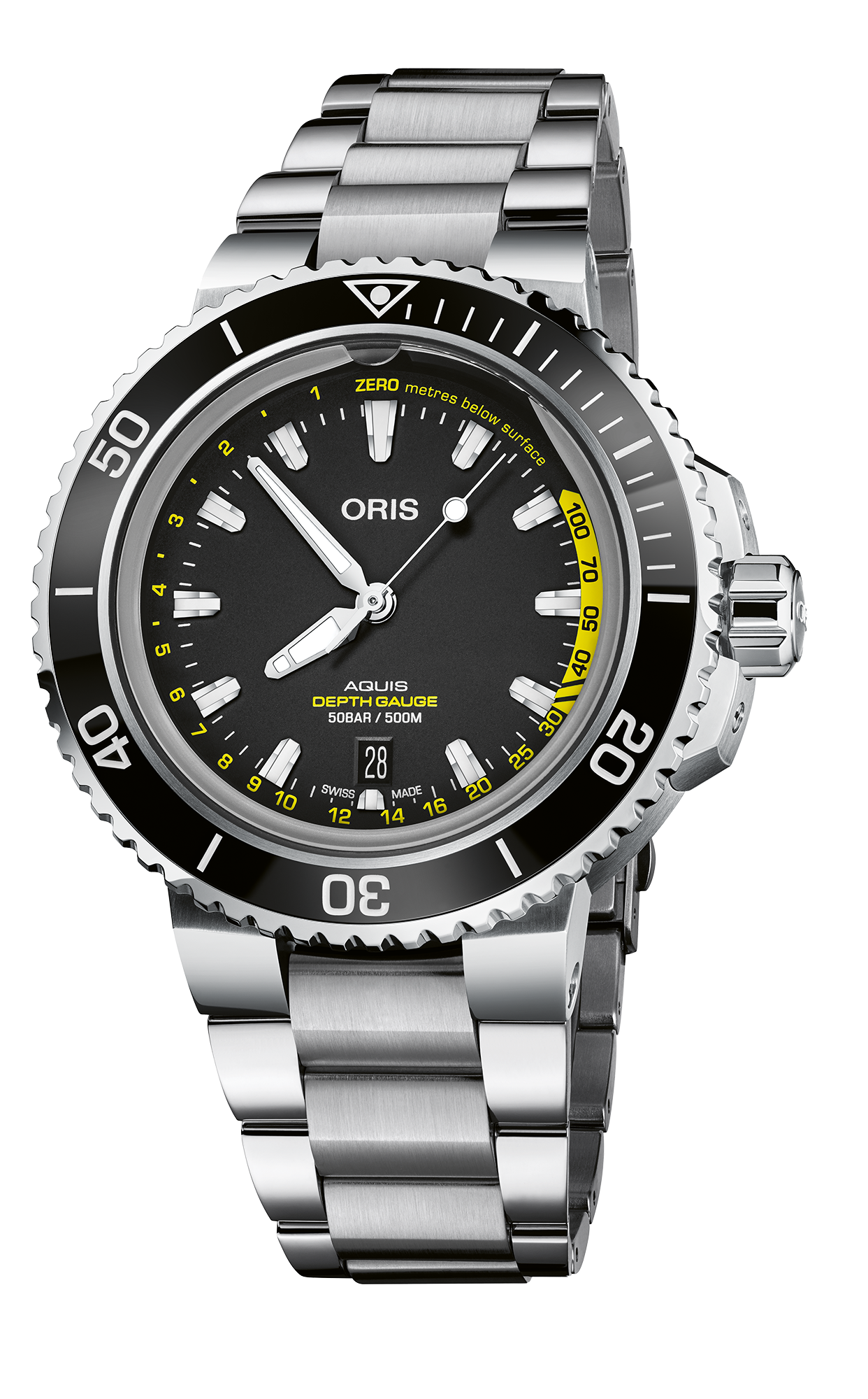 Aquis Depth Gauge, 45.80 mm, Black, Stainless steel Strap, Stainless steel crown, Multi-piece stainless steel case, ceramic minutes scale top ring