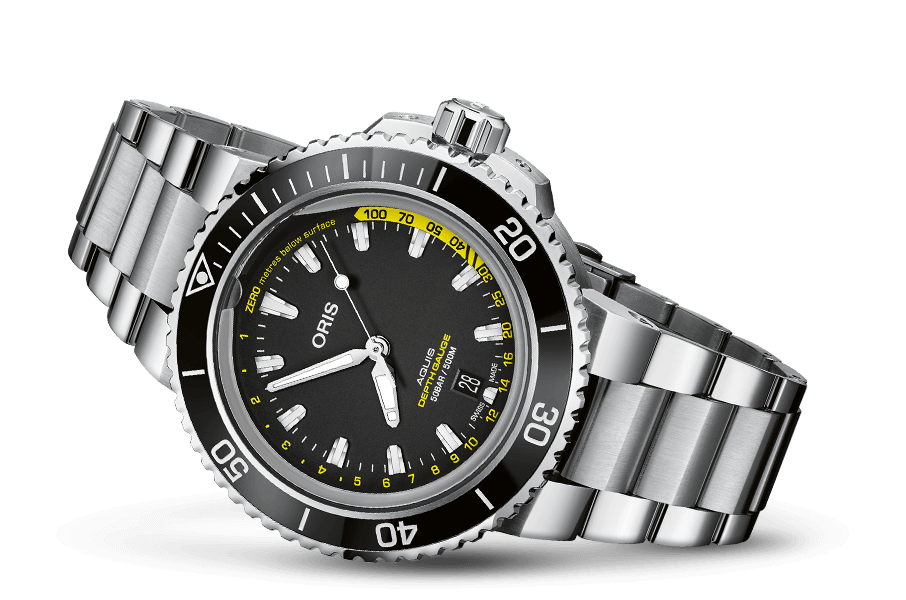 Aquis Depth Gauge, Black, Stainless steel Strap