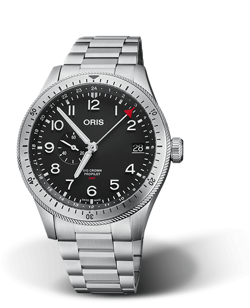 Big Crown ProPilot Timer GMT, 44mm, Black, Stainless steel Strap, Stainless steel screw-in security crown, Multi-piece stainless steel case, minutes scale top ring