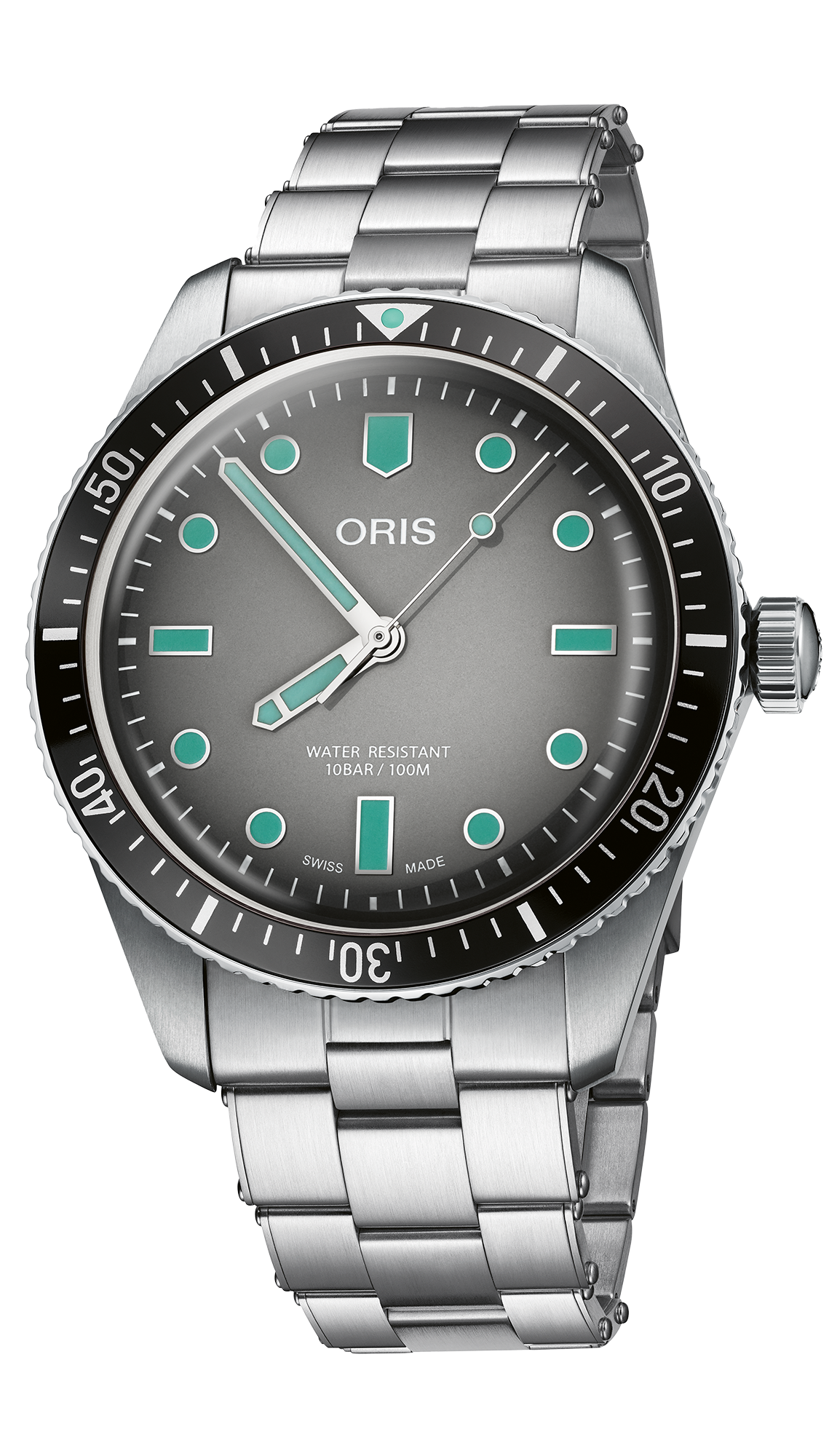 Divers Sixty-Five, 40.00 mm, Grey, Stainless steel Strap, Stainless steel screw-in security crown, Multi-piece stainless steel case, minutes scale top ring