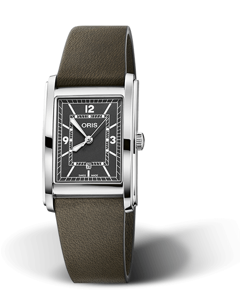 Rectangular, 25.50 x 38.00 mm, Green, Leather Strap, Stainless steel crown, Multi-piece stainless steel case