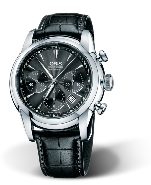 Artelier Chronograph 2003, 44.50mm, Black, Leather Strap, Stainless steel crown and pushers, Multi-piece stainless steel case