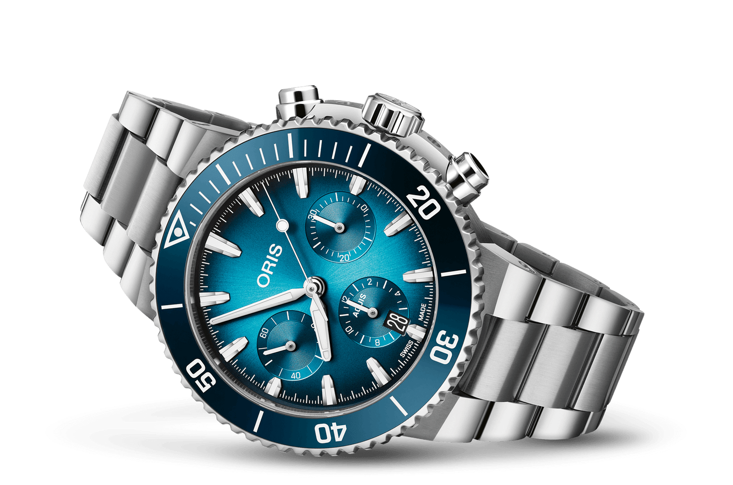 Aquis Chronograph, Blue, Stainless steel Strap