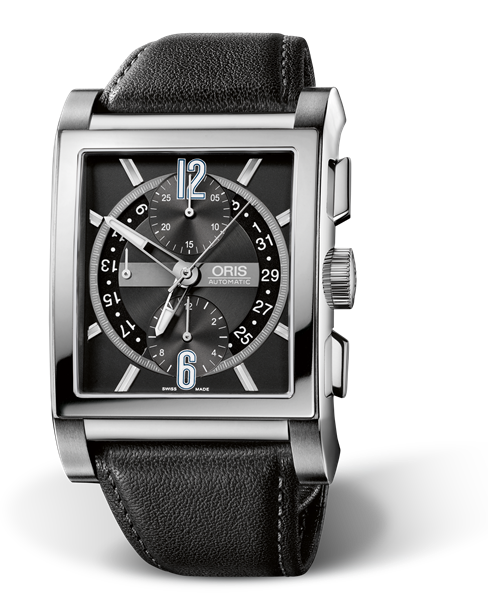 Rectangular Titan Chronograph, 38.00 x 43mm, Black, Leather Strap, Stainless steel crown and pushers, Multi-piece titanium case