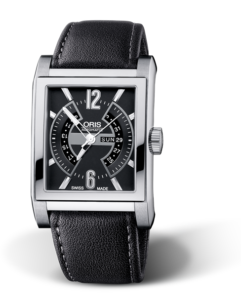 Rectangular Titan Day Date, 33.80 x 39mm, Black, Leather Strap, Stainless steel crown, Multi-piece titanium case