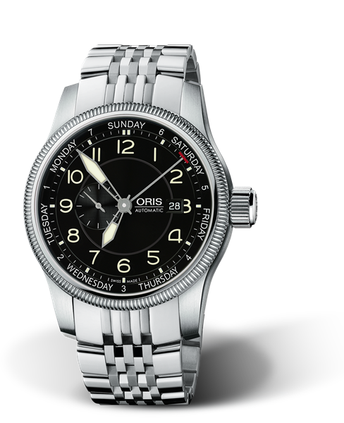 Big Crown Small Second, Pointer Day, 44mm, Black, Stainless steel Strap, Stainless steel screw-in security crown, Multi-piece stainless steel case
