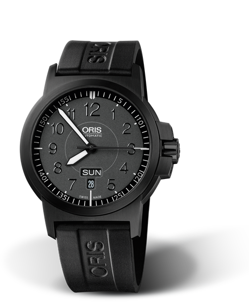 BC3 Advanced, Day Date, 42mm, Black, Rubber Strap, Stainless steel screw-in security crown, black plated, Multi-piece stainless steel case, black DLC plated