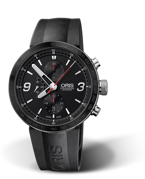 TT1 Chronograph, 45mm, Black, Rubber Strap, Stainless steel crown and pushers, Multi-piece stainless steel case, ceramic tachymeter scale top ring