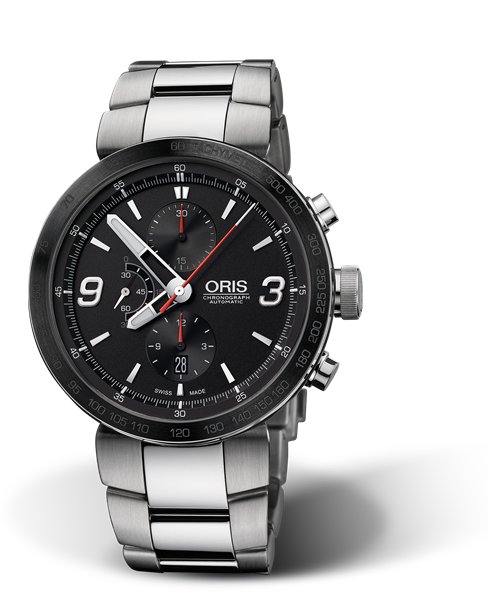 TT1 Chronograph, 45mm, Black, Stainless steel Strap, Stainless steel crown and pushers, Multi-piece stainless steel case, ceramic tachymeter scale top ring