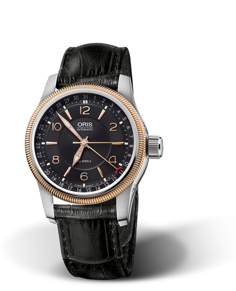 Big Crown Pointer Date, 40mm, Black, Leather Strap, Stainless steel screw-in security crown, Multi-piece stainless steel case, rose gold PVD plated top ring