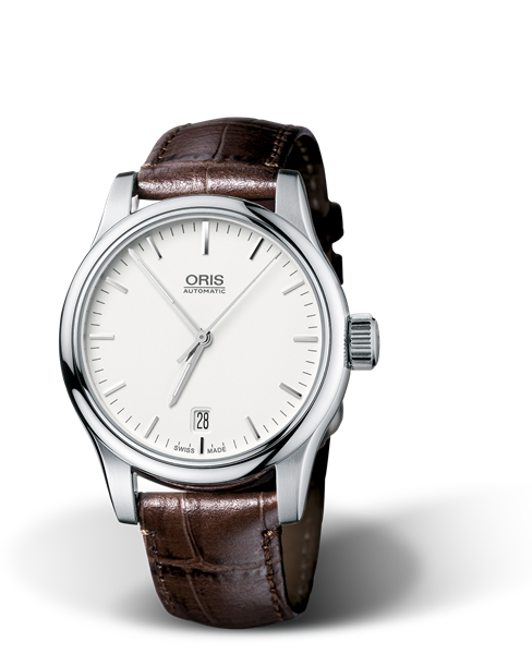 Classic Date, 37mm, Grey, Leather Strap, Stainless steel crown, Multi-piece stainless steel case