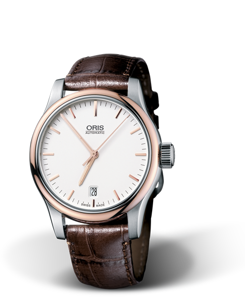 Classic Date, 37mm, Grey, Leather Strap, Stainless steel crown, Multi-piece stainless steel case, rose gold PVD plated top ring