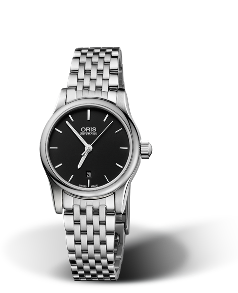 Classic Date, 28.50mm, Black, Stainless steel Strap, Stainless steel crown, Multi-piece stainless steel case