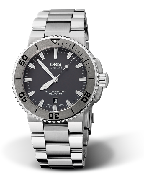 Aquis Date, 43.00 mm, Grey, Stainless steel Strap, Stainless steel screw-in security crown, Multi-piece stainless steel case