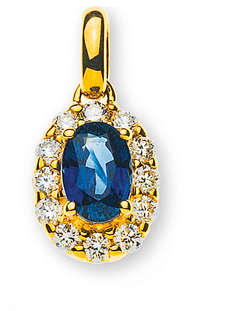 Anhänger Gelbgold 750 mit Safir und 12 Brillanten H SI 0.21ct.