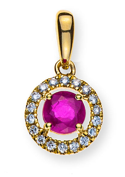 Anhänger Gelbgold 750 mit rundem Rubin und 18 Brillanten H SI 0.07ct.