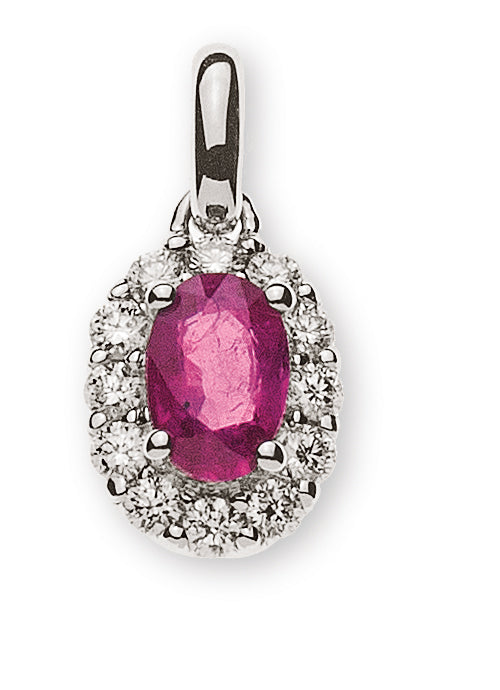 Anhänger Weissgold 750 mit Rubin und 12 Brillanten H SI 0.22ct.