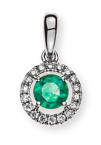 Anhänger Weissgold 750 mit rundem Smaragd und 18 Brillanten H SI 0.07ct.