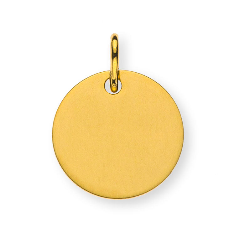Anhänger Gravurplatte Gelbgold 750 1 Seite poliert, 1 Seite gesandelt Rund 12mm