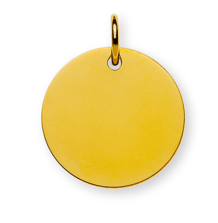 Anhänger Gravurplatte Gelbgold 750 1 Seite poliert, 1 Seite gesandelt Rund 16mm